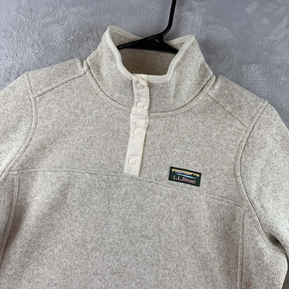 LL Bean Jacket Womens Medium Gray Better Sweater Fleece Snap Mock Neck Pullover